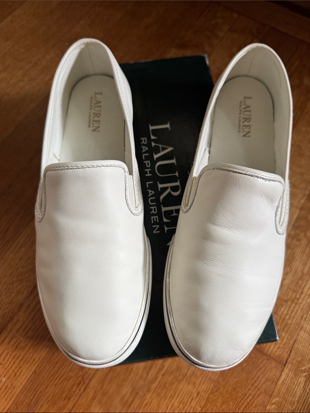 Lauren Ralph Lauren Cream Leather Slip-On Sneakers